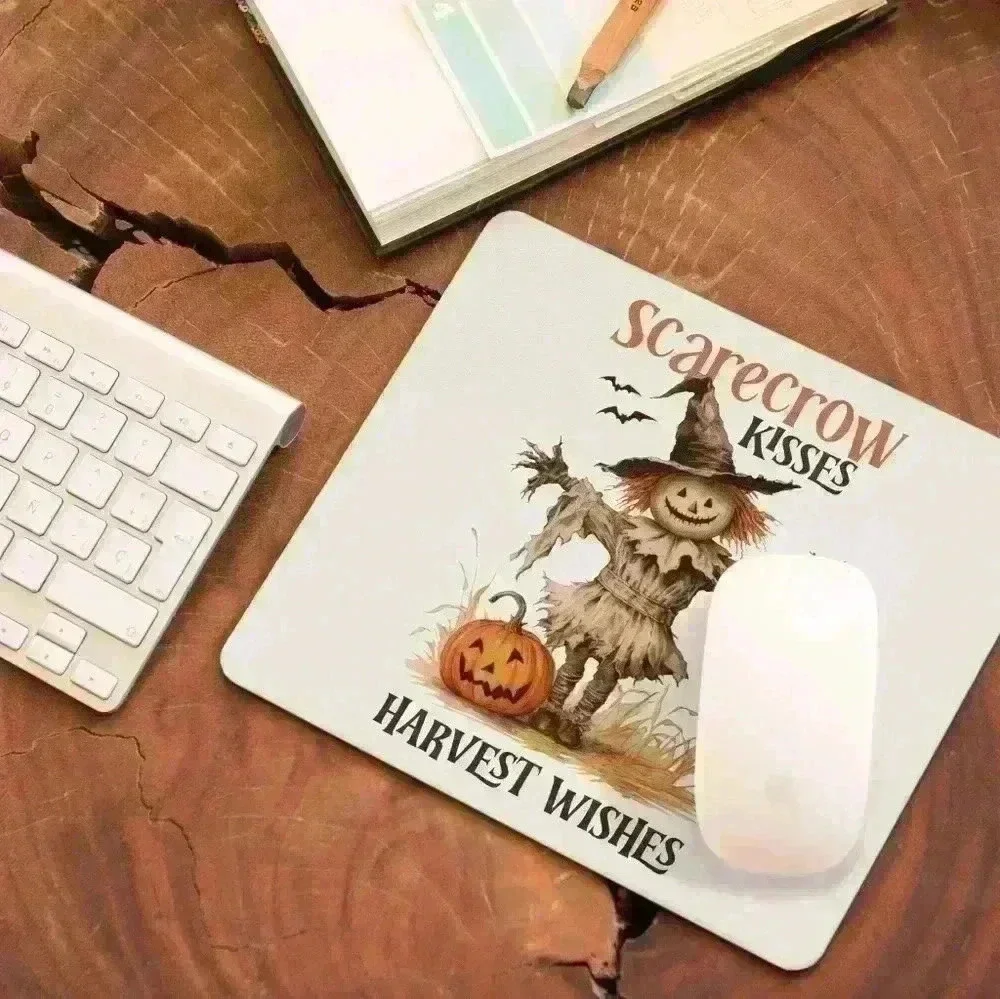 Scarecrow kisses Halloween fall square mouse pad